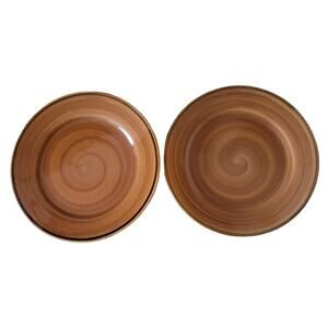 Thomson Pottery Kenya Brown Yellow Swirl Pasta Bowls Set of 2